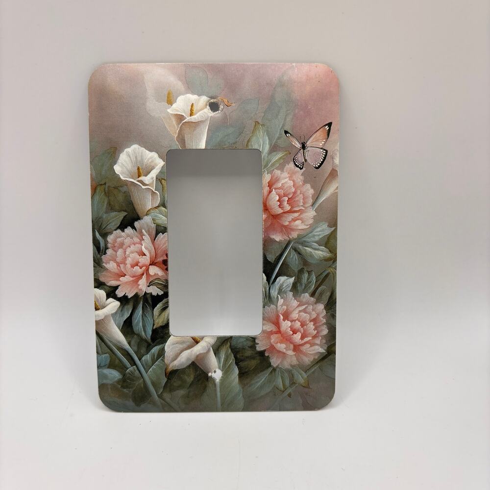 Lillies Peonies Floral Cottagecore Green Pink single-gang rocker switch plate